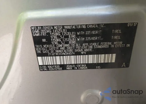 2017 Toyota Rav4 Le from USA, damaged, VIN 2T3ZFREV5HW344574